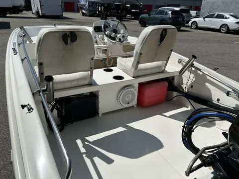 Cockpit from the stern showing seat-back upholstery wear